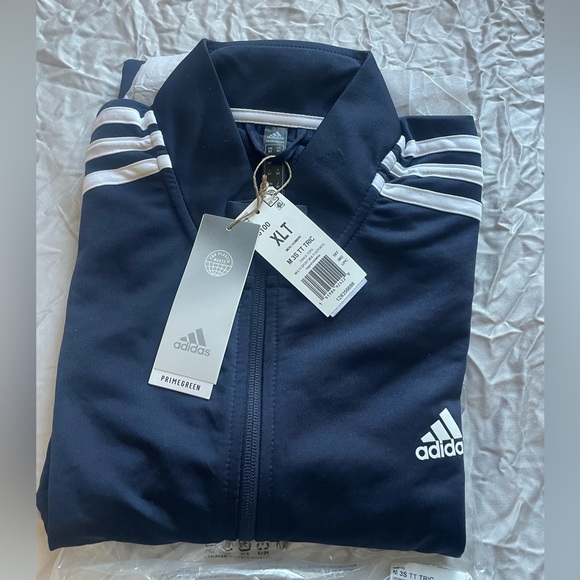 Adidas Men's Essentials Warm-Up 3-Stripes Track Top in Legend Ink/White color - Picture 4 of 6